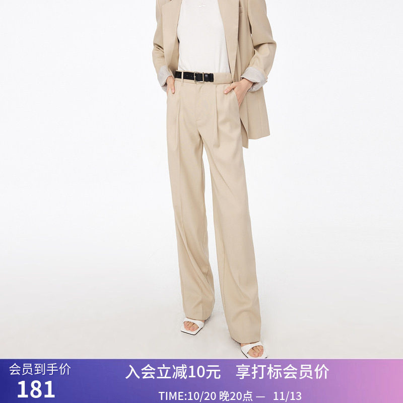 【专柜甄选】LILY秋新款女装绵羊毛显瘦直筒阔腿西装裤拖地裤