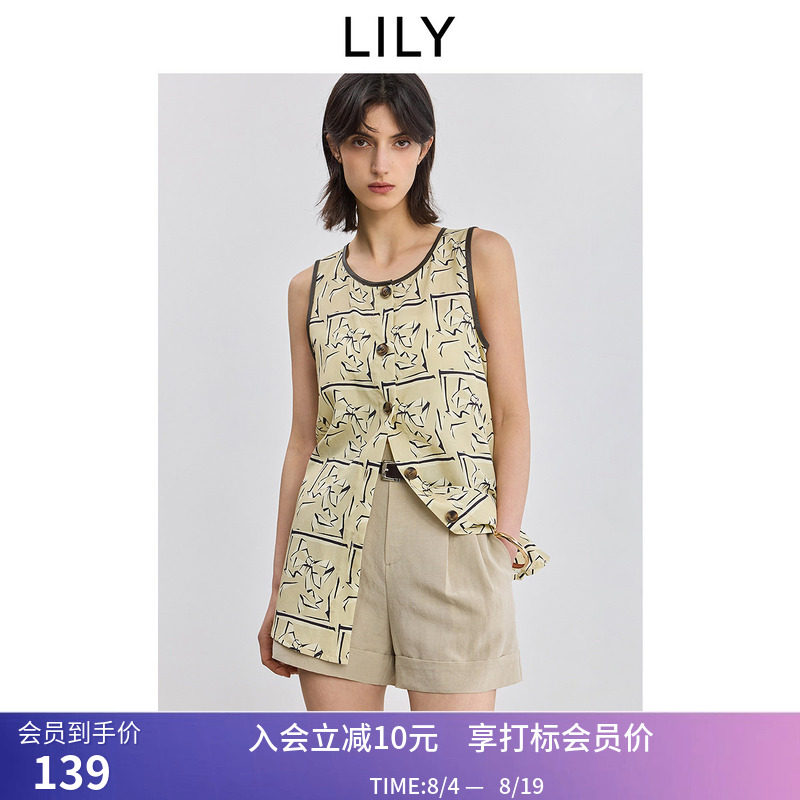 【商场同款】LILY夏新款莱赛尔亚麻复古小香风无袖马甲背心女