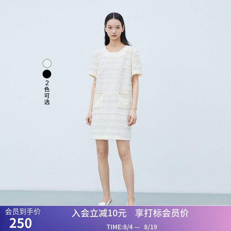 【商场同款】LILY夏新款女装别致剪花复古显瘦直筒短款连衣裙