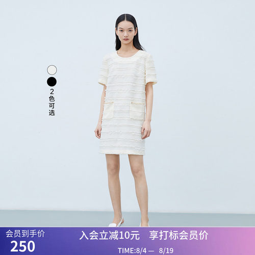 【商场同款】LILY夏新款女装别致剪花复古显瘦直筒短款连衣裙