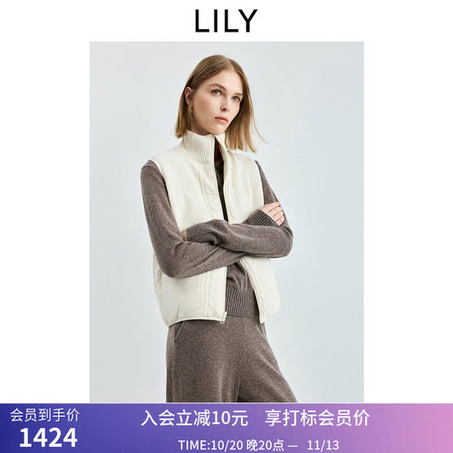 【100%羊毛】商场同款LILY2026秋新款绞花两面穿90鹅绒羽绒马甲女