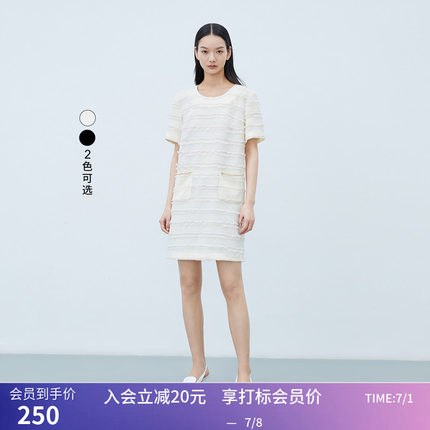 【商场同款】LILY夏新款女装别致剪花复古显瘦直筒短款连衣裙