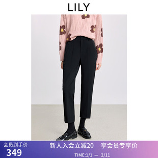 LILY2025冬新款经典磨毛加绒弹力黑色休闲裤通勤百搭直筒裤西裤女