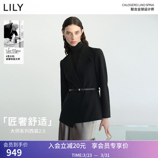 LILY2026春含羊毛腰带黑色西装 商场同款 2.0 外套 大师系列西装