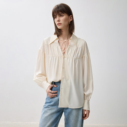 【来了就好】【商场同款】LILY垂感缎面拼接宽松舒适衬衫