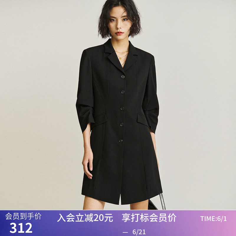 【商场同款】LILY夏新款女装通勤气质中长款西装连衣裙小个子