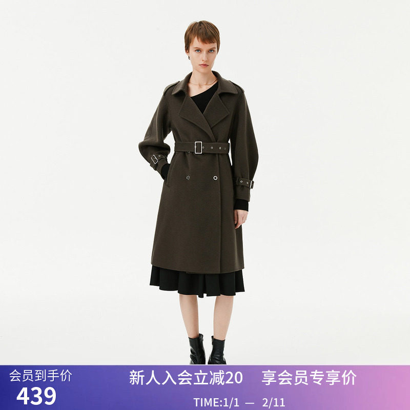 【商场同款】LILY冬新款女装绵羊毛显瘦腰带长款毛呢外套大衣,女装/女士精品,毛呢外套,淘宝优惠券,粉丝福利购,淘宝优惠卷