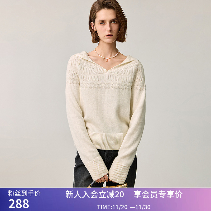 【费尔岛系列】商场同款LILY冬新款女装北欧文艺连帽毛衣短款