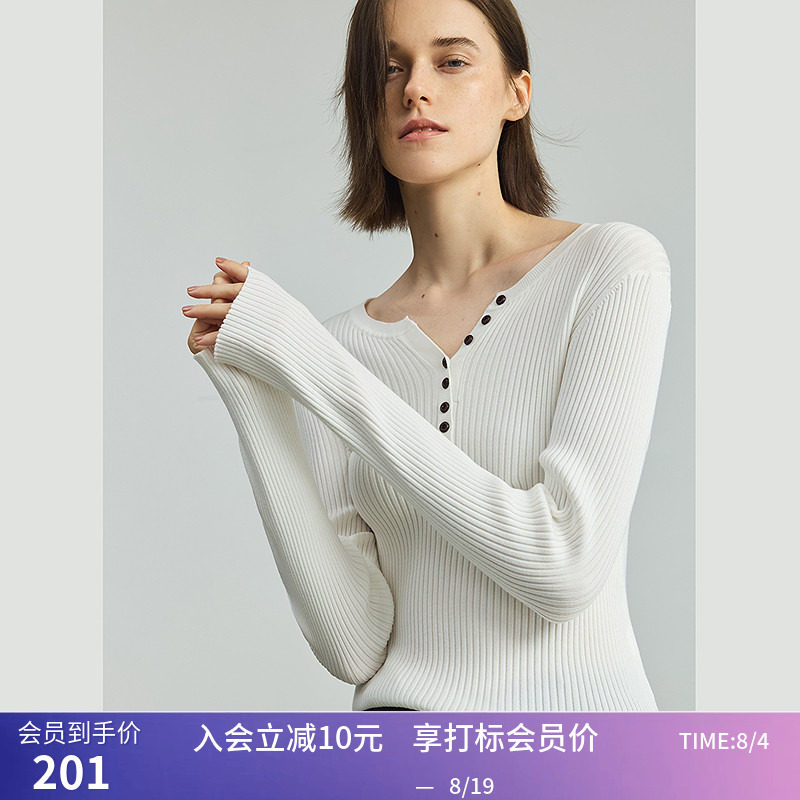 LILY秋新款女装莱赛尔醋酸混纺修身气质通勤纯色针织毛衣上衣