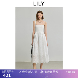 【商场同款】LILY夏新款女装莱赛尔混纺法式绣花吊带裙连衣裙