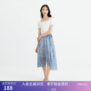 秒杀【商场同款】LILY夏新款女装艺术印花复古方领假两件连衣裙女