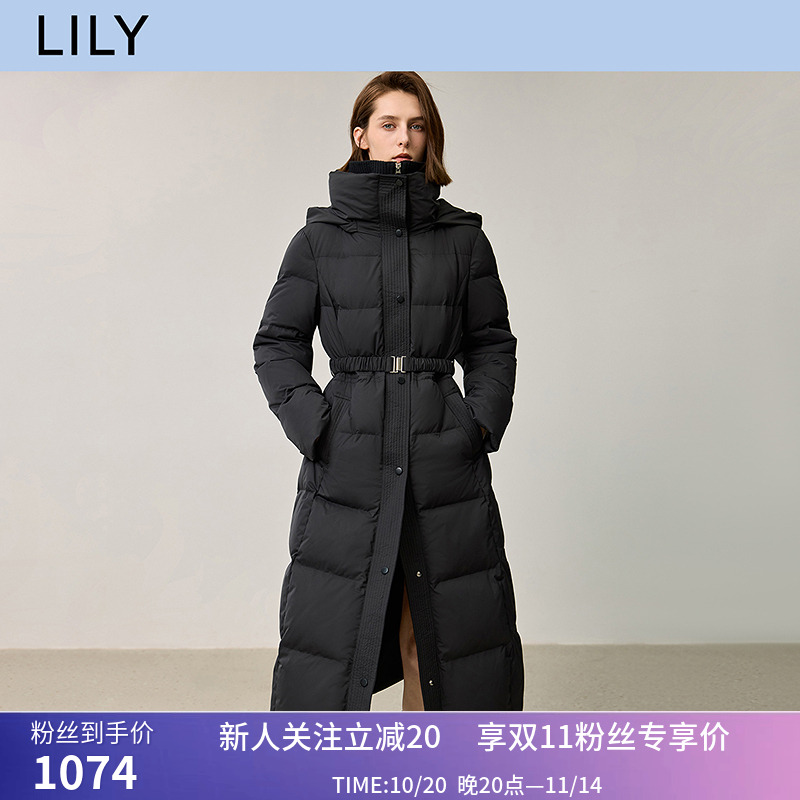 【X系列】商场同款LILY2024冬新款女装假两件针织领90鸭绒羽绒服