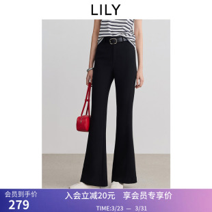 经典 女装 修身 百搭通勤黑色休闲裤 超模小黑裤 喇叭裤 LILY2025夏新款