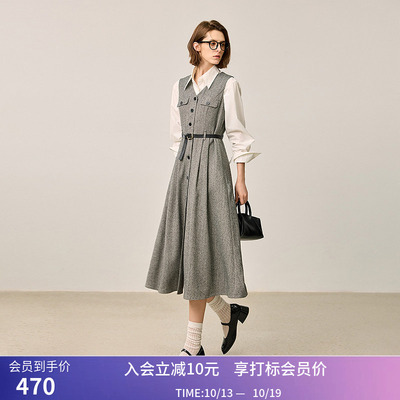 LILY格雷系优雅复古百搭无袖V领马甲式连衣裙款