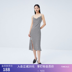 【商场同款】LILY夏新款女装别致洋气印花修身款吊带连衣裙女