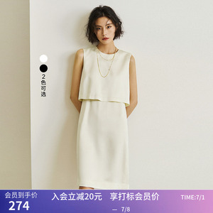 【商场同款】LILY夏新款女装设计感假两件无袖中长款连衣裙女