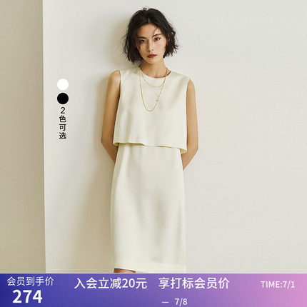 【商场同款】LILY夏新款女装设计感假两件无袖中长款连衣裙女