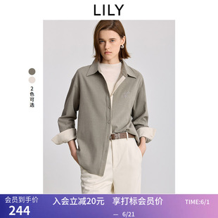 LILY冬新款女装双面磨毛法兰绒翻领宽松休闲通勤纯色衬衫外套