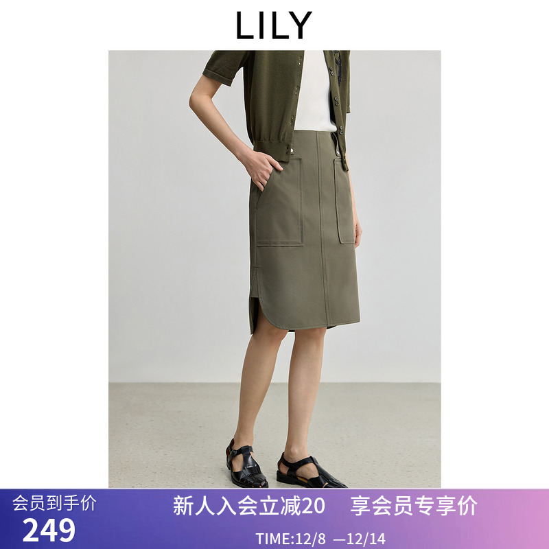 【商场同款】LILY2025秋新款复古工装狩猎风设计感直筒裙休闲裙女