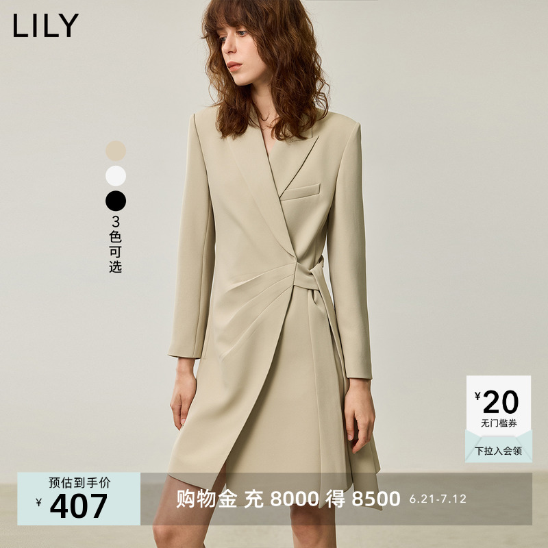 【东丽纱防晒】LILY2024秋新款职场商务通勤高腰A字西装连衣裙女