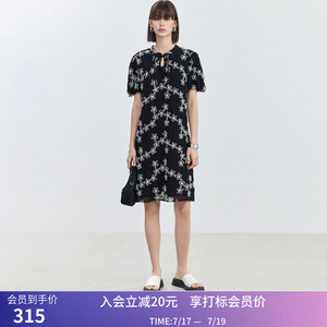 【商场同款】LILY夏款A字型时尚新中式盘带绣花泡泡袖连衣裙