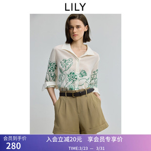 醋酸混纺撞色绣花衬衫 LILY夏新款 商场同款 外套女 ART系列