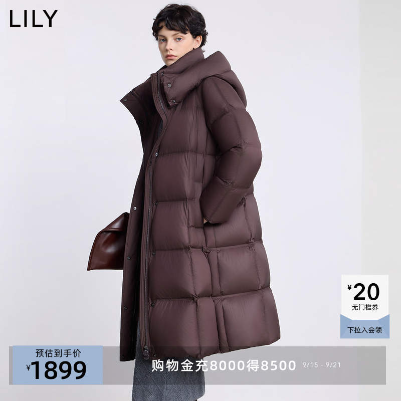 【法奢白金鹅绒服】商场同款LILY2025冬新款连帽泡芙羽绒服女长款