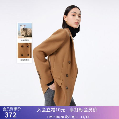秒杀LILY冬新款女装绵羊毛复古双排扣时尚气质通勤休闲西装外套女