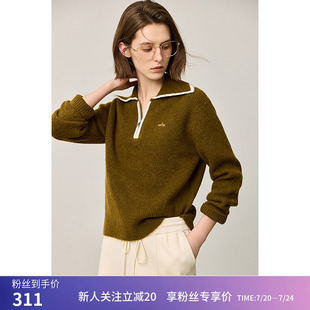 毛衣女款 LILY冬新款 百搭通勤针织衫 女装 复古撞色POLO翻领修身