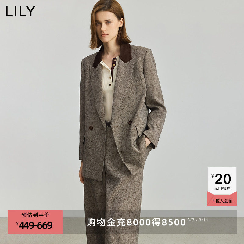 菁英西装LILY2025秋新款复古老钱拼接灯芯绒通勤高级感西服外套女