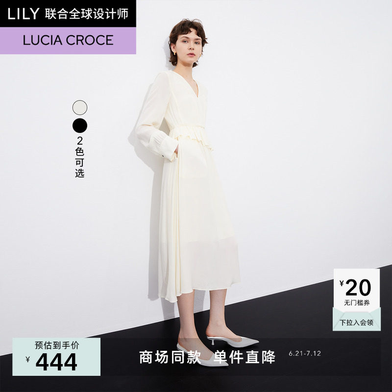 【商场同款】LILY2024春新款女装仿桑蚕丝气质垂坠感长款连衣裙女