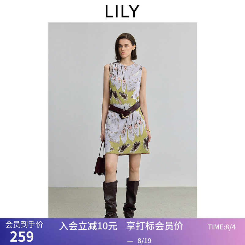【商场同款】LILY2025秋新款女装全棉手绘提花休闲无袖圆领连衣裙