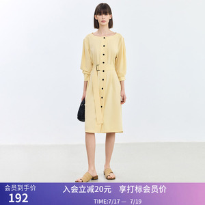 LILY夏新款女装气质复古通勤款优雅设计感百搭显瘦腰带连衣裙