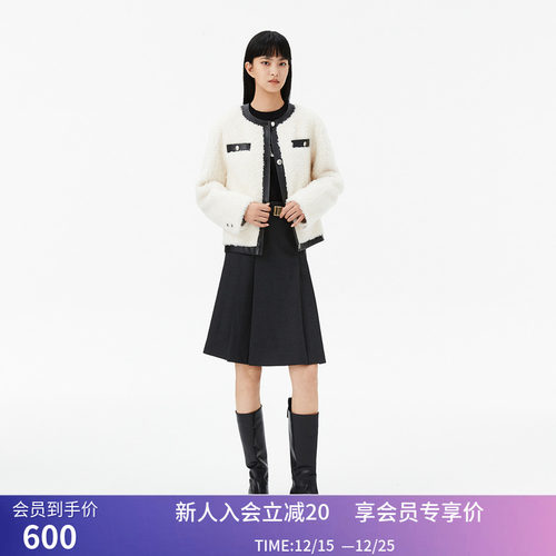 【商场同款】LILY冬新款女装全绵羊毛复古小香风仿皮草外套女