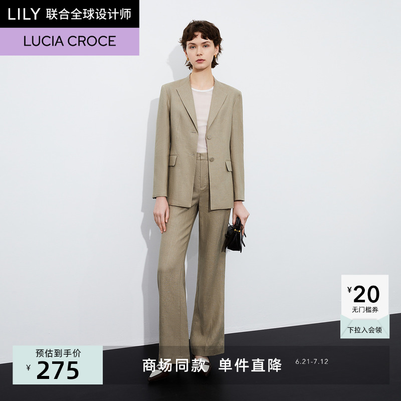 【商场同款】LILY2024春新款女装全绵羊毛时尚通勤直筒西装休闲裤