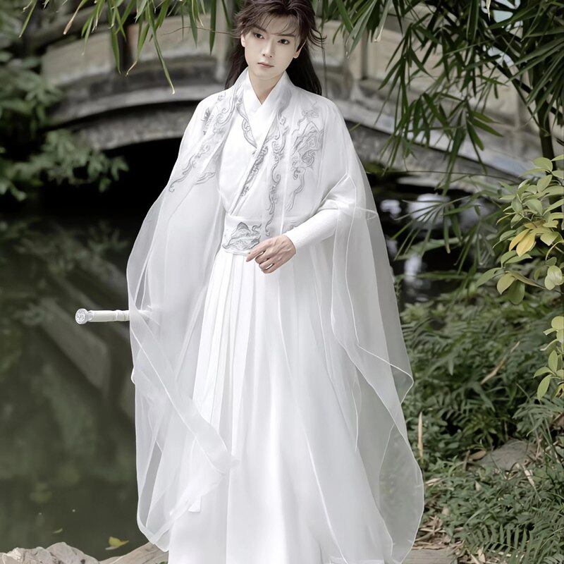 魏晋制汉服男女同款白色古装全套