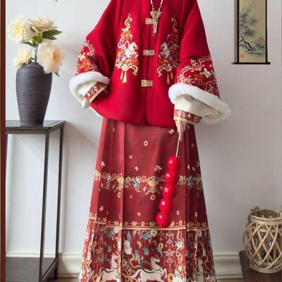 明制汉服女刺绣短袄加绒冬款套装