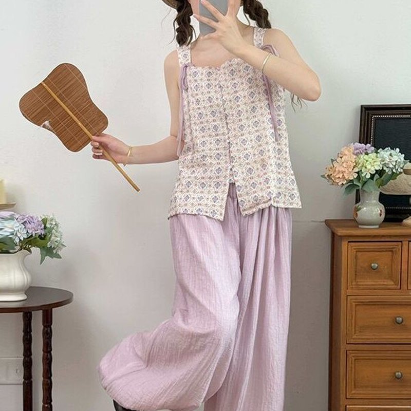 明制汉服改良吊带上衣松紧灯笼裤图片