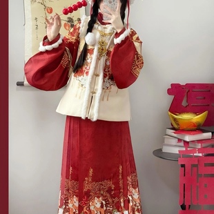 新年战袍冬款 马面裙 汉服女明制圆领刺绣比甲拜年服交领打底衫