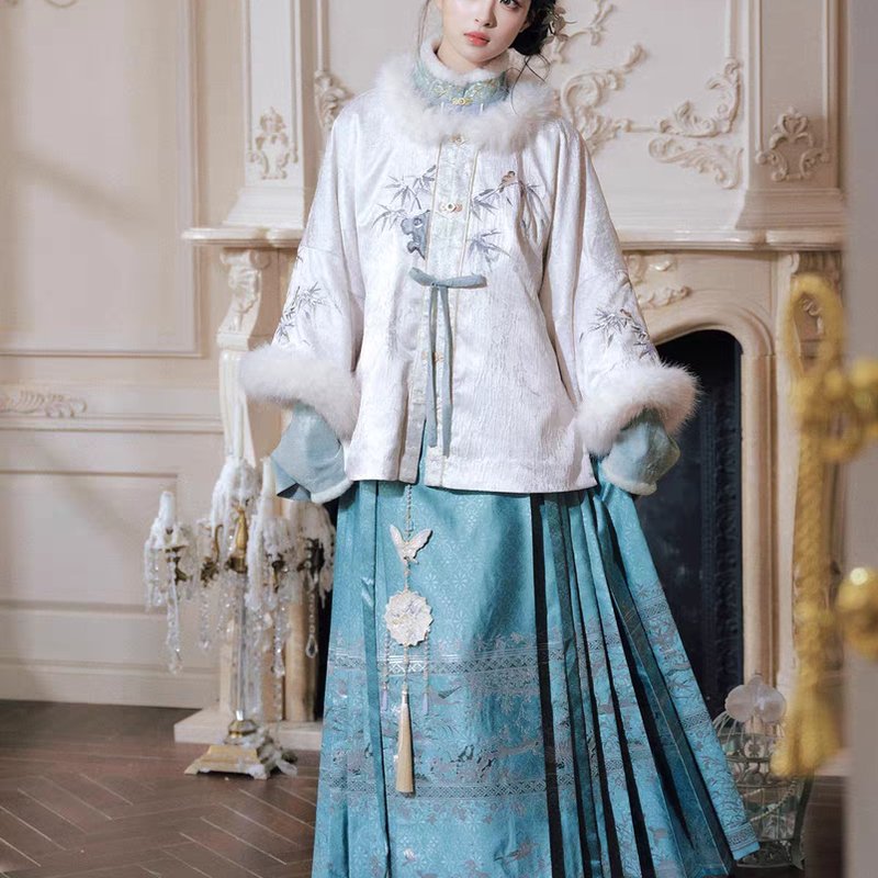 明制汉服女加绒保暖昭君袄比甲冬