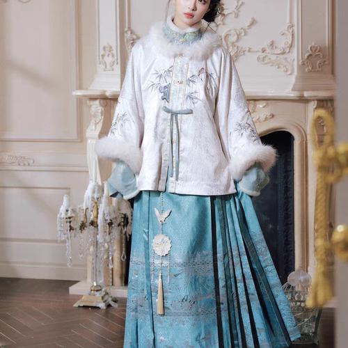 明制汉服女加绒保暖昭君袄比甲冬