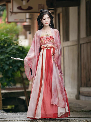 绝美宋制汉服女长褙子吊带齐腰裙