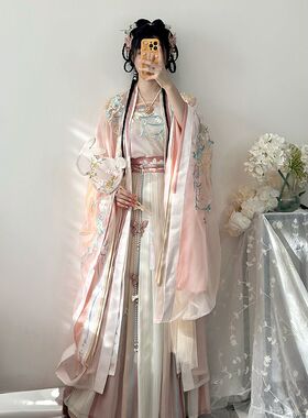 宋制汉服女重工刺绣双层大袖衫齐腰吊带百褶裙春秋中国风正品古装