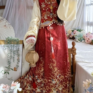 明制秋冬汉服女【金锦年】立领琵琶袖刺绣织金比甲加厚马面裙套装