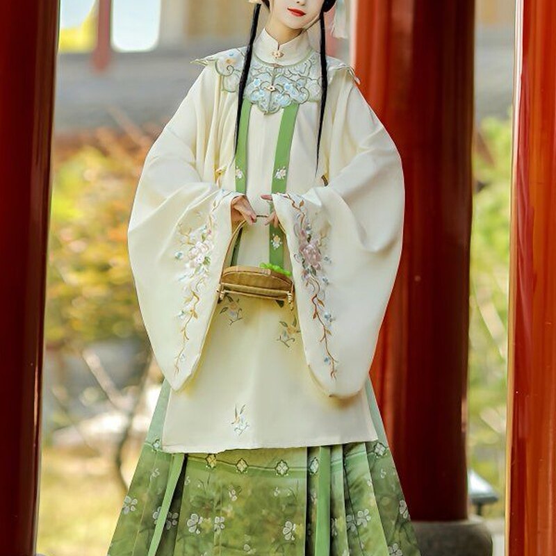 原创正品明制汉服女日常云肩重工刺绣立领长衫马面裙仙气古风套装