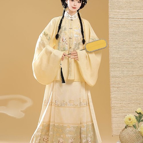 明制汉服女立领撞色长衫吊带古装