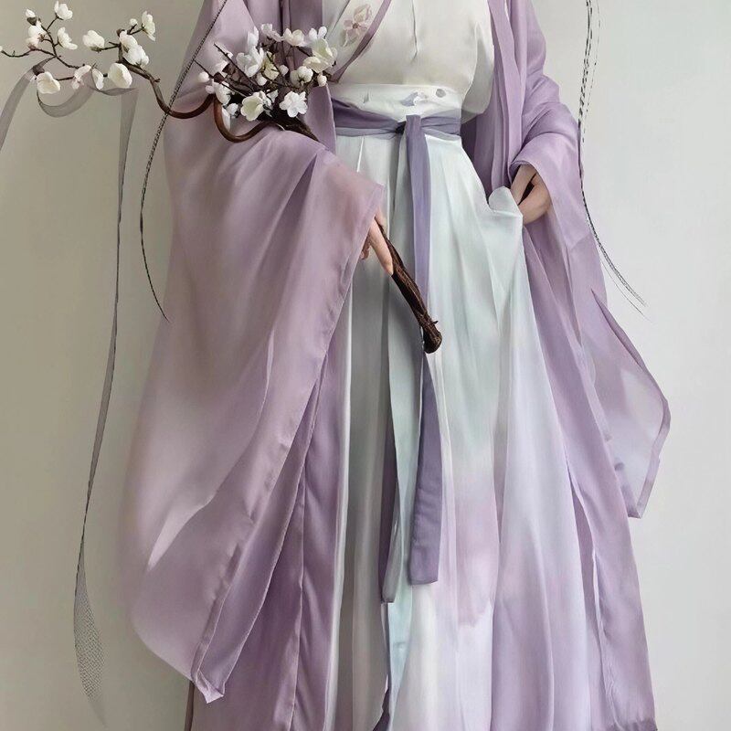 宋制汉服女交领衫紫色大袖衣褶裙