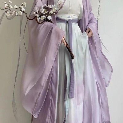 宋制汉服女交领衫紫色大袖衣褶裙