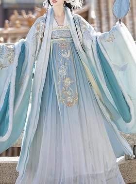 唐制冬款汉服女重工刺绣齐胸襦裙加绒保暖大袖衫中国风拜年服套装