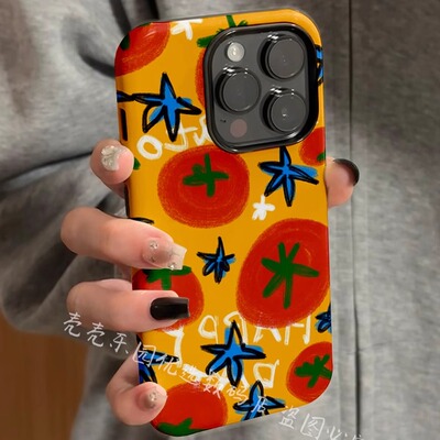 多巴胺涂鸦番茄菲林二合一苹果16手机壳适用iphone14保护壳新款可爱15promax硬11男酷女13镜头高级12Xmate70